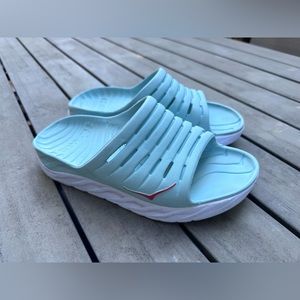 Hoka One Ora Recovery Slide Eggshell Blue/White Women's Sandals Sz 10